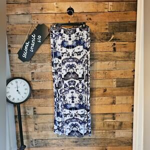 Earthbound Women's Double Slit Rayon/Spandex Blue/black Tie Dye Maxi Skirt Sz L